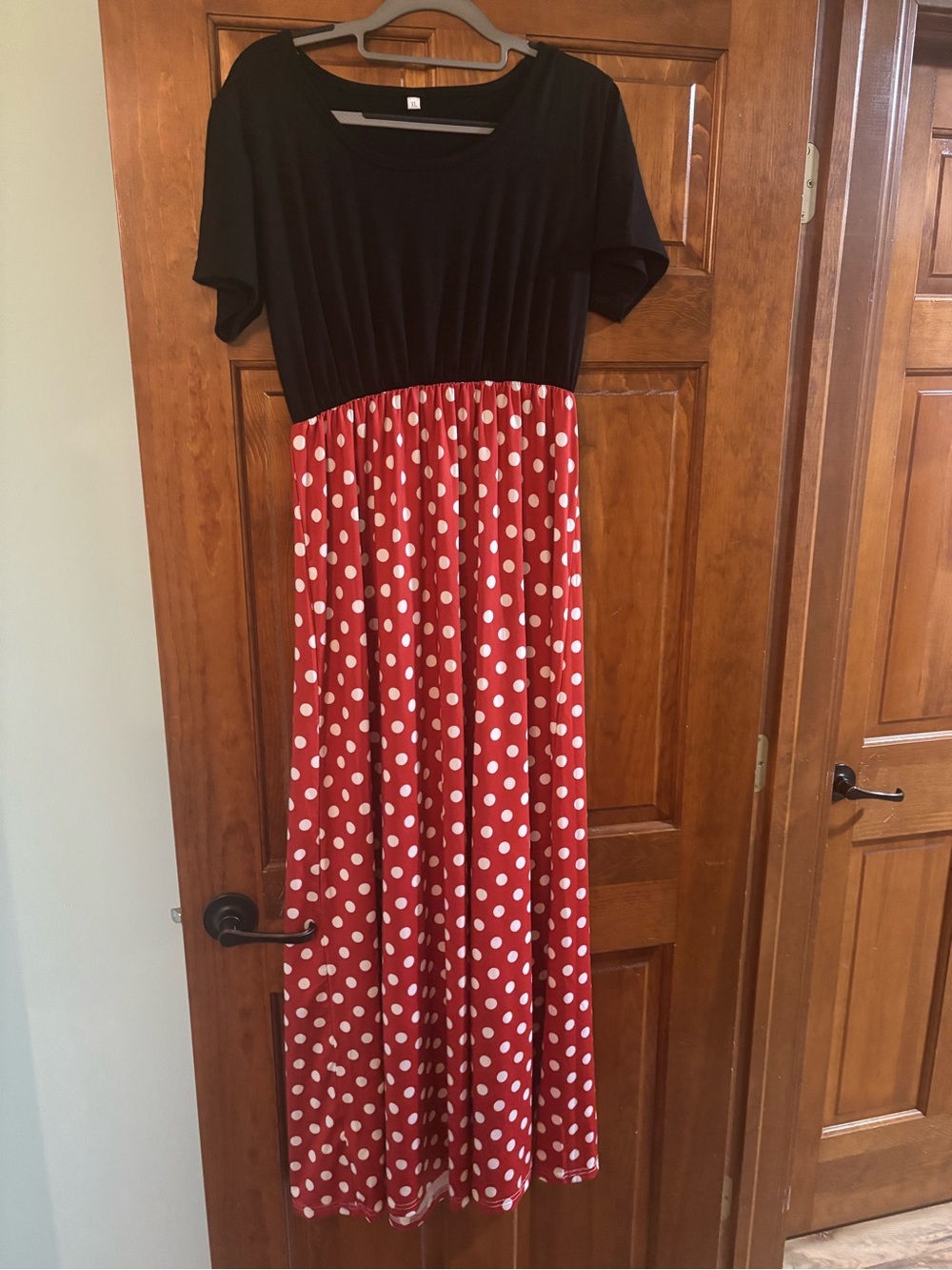 Polka Dot Red & Black Maxi Dress with Scoop Neck